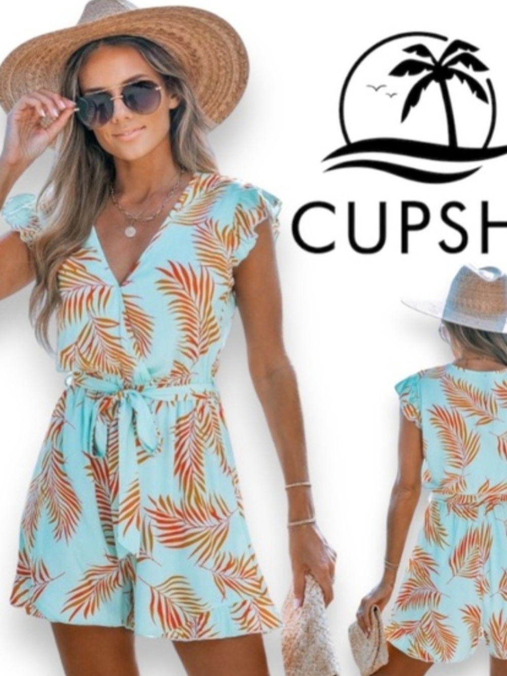 CupShe Aqua Tropical Leaf One-Piece Romper